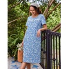 Ekouaer Nightgowns for Women with Pockets Short Sleeve Henley Sleepshirts(Blue White Floral)