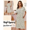 Ekouaer Nightgowns for Women with Pockets Short Sleeve Henley Sleepshirts(Floral and Leaf)