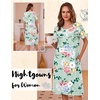 Ekouaer Nightgowns for Women with Pockets Short Sleeve Henley Sleepshirts(Green Blue Floral)