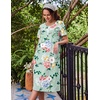 Ekouaer Nightgowns for Women with Pockets Short Sleeve Henley Sleepshirts(Green Blue Floral)