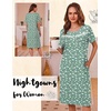 Ekouaer Nightgowns for Women with Pockets Short Sleeve Henley Sleepshirts(Green White Floral)