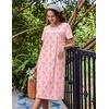 Ekouaer Nightgowns for Women with Pockets Short Sleeve Henley Sleepshirts(Pink Floral)