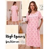 Ekouaer Nightgowns for Women with Pockets Short Sleeve Henley Sleepshirts(Pink Floral)