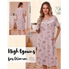 Ekouaer Nightgowns for Women with Pockets Short Sleeve Henley Sleepshirts(Pink Floral Leaf)