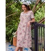 Ekouaer Nightgowns for Women with Pockets Short Sleeve Henley Sleepshirts(Pink Floral Leaf)