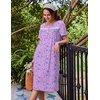 Ekouaer Nightgowns for Women with Pockets Short Sleeve Henley Sleepshirts(Purple Floral)