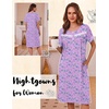 Ekouaer Nightgowns for Women with Pockets Short Sleeve Henley Sleepshirts(Purple Floral)