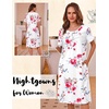 Ekouaer Nightgowns for Women with Pockets Short Sleeve Henley Sleepshirts(Red Rose)