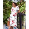 Ekouaer Nightgowns for Women with Pockets Short Sleeve Henley Sleepshirts(Red Rose)