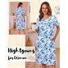 Ekouaer Nightgowns for Women with Pockets Short Sleeve Henley Sleepshirts(White Blue Floral)