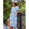 Ekouaer Nightgowns for Women with Pockets Short Sleeve Henley Sleepshirts(White Blue Floral)