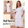 Ekouaer Nightgowns for Women with Pockets Short Sleeve Henley Sleepshirts(White Purple Floral)