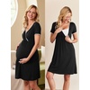Ekouaer Nursing Nightgown Labor and Delivery Gown Dress Maternity Pajamas(Black)