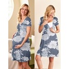 Ekouaer Nursing Nightgown Labor and Delivery Gown Dress Maternity Pajamas(Grey White Floral)