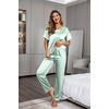 Ekouaer Pajamas for Women Set Silky Satin 2 Piece Lounge Sets with Pockets(Aqua Green)