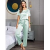 Ekouaer Pajamas for Women Set Silky Satin 2 Piece Lounge Sets with Pockets(Aqua Green)