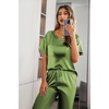 Ekouaer Pajamas for Women Set Silky Satin 2 Piece Lounge Sets with Pockets(Army Green)