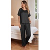 Ekouaer Pajamas for Women Set Silky Satin 2 Piece Lounge Sets with Pockets(Black)