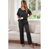 Ekouaer Pajamas for Women Set Silky Satin 2 Piece Lounge Sets with Pockets(Black)