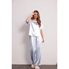 Ekouaer Pajamas for Women Set Silky Satin 2 Piece Lounge Sets with Pockets(Blue Stripes)