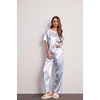 Ekouaer Pajamas for Women Set Silky Satin 2 Piece Lounge Sets with Pockets(Blue Stripes)