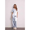 Ekouaer Pajamas for Women Set Silky Satin 2 Piece Lounge Sets with Pockets(Blue Stripes)