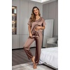 Ekouaer Pajamas for Women Set Silky Satin 2 Piece Lounge Sets with Pockets(Brown)