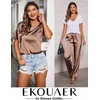 Ekouaer Pajamas for Women Set Silky Satin 2 Piece Lounge Sets with Pockets(Brown)