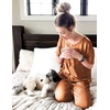 Ekouaer Pajamas for Women Set Silky Satin 2 Piece Lounge Sets with Pockets(Caramel)