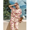 Ekouaer Pajamas for Women Set Silky Satin 2 Piece Lounge Sets with Pockets(Cherry Teddy)