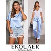 Ekouaer Pajamas for Women Set Silky Satin 2 Piece Lounge Sets with Pockets(Clear Blue)