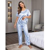 Ekouaer Pajamas for Women Set Silky Satin 2 Piece Lounge Sets with Pockets(Clear Blue)