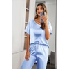 Ekouaer Pajamas for Women Set Silky Satin 2 Piece Lounge Sets with Pockets(Clear Blue)