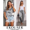 Ekouaer Pajamas for Women Set Silky Satin 2 Piece Lounge Sets with Pockets(Dark Gray)