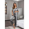 Ekouaer Pajamas for Women Set Silky Satin 2 Piece Lounge Sets with Pockets(Dark Gray)