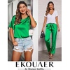 Ekouaer Pajamas for Women Set Silky Satin 2 Piece Lounge Sets with Pockets(Fresh Green)