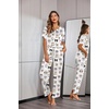 Ekouaer Pajamas for Women Set Silky Satin 2 Piece Lounge Sets with Pockets(Funny Cat)