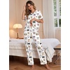 Ekouaer Pajamas for Women Set Silky Satin 2 Piece Lounge Sets with Pockets(Funny Cat)