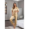 Ekouaer Pajamas for Women Set Silky Satin 2 Piece Lounge Sets with Pockets(Gold)