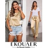 Ekouaer Pajamas for Women Set Silky Satin 2 Piece Lounge Sets with Pockets(Gold)