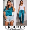 Ekouaer Pajamas for Women Set Silky Satin 2 Piece Lounge Sets with Pockets(Green)