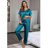 Ekouaer Pajamas for Women Set Silky Satin 2 Piece Lounge Sets with Pockets(Green)