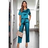 Ekouaer Pajamas for Women Set Silky Satin 2 Piece Lounge Sets with Pockets(Green)