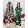 Ekouaer Pajamas for Women Set Silky Satin 2 Piece Lounge Sets with Pockets(Green Christmas)
