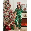 Ekouaer Pajamas for Women Set Silky Satin 2 Piece Lounge Sets with Pockets(Green Christmas)