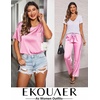 Ekouaer Pajamas for Women Set Silky Satin 2 Piece Lounge Sets with Pockets(Hot Pink)