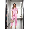 Ekouaer Pajamas for Women Set Silky Satin 2 Piece Lounge Sets with Pockets(Hot Pink)
