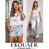 Ekouaer Pajamas for Women Set Silky Satin 2 Piece Lounge Sets with Pockets(Light Grey)