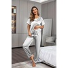 Ekouaer Pajamas for Women Set Silky Satin 2 Piece Lounge Sets with Pockets(Light Grey)