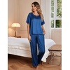 Ekouaer Pajamas for Women Set Silky Satin 2 Piece Lounge Sets with Pockets(Navy Blue)